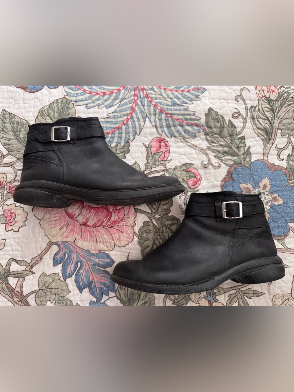 Merrell Black Leather Ankle Boots with Silver Buckle